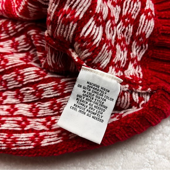 Red pullover quarter zip sweater with white fair isle snowflakes White Stag - Picture 7 of 7